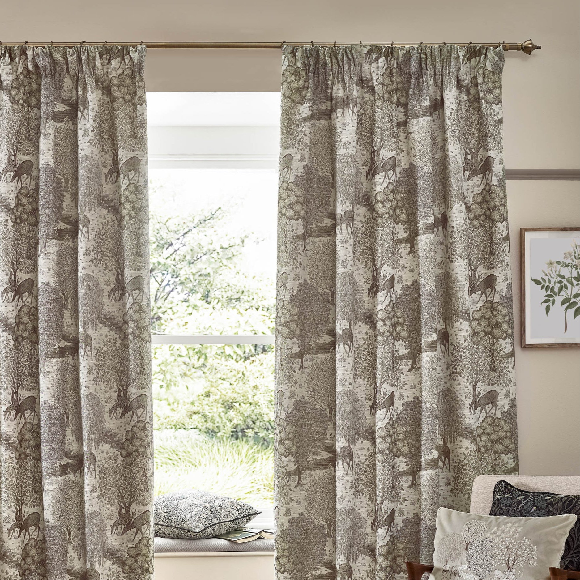 Tende a pieghe a matita in jacquard Brook Woodland - Lino