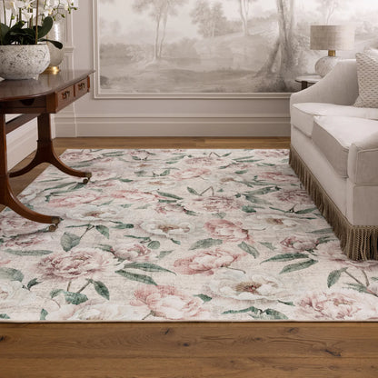 Tapis écologique lavable-Pivoines en fleurs rose huître