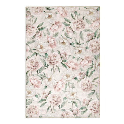 Tapis écologique lavable-Pivoines en fleurs rose huître