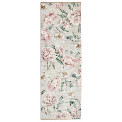 Tapis écologique lavable-Pivoines en fleurs rose huître
