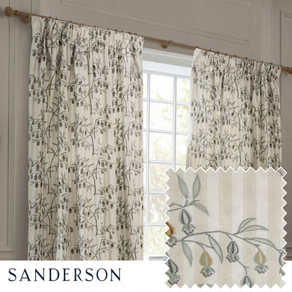 Chinese Lanterns Embroidered Pencil Pleat Curtains - Linen