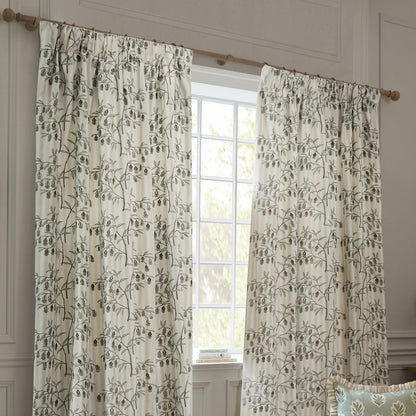 Chinese Lanterns Embroidered Pencil Pleat Curtains - Linen