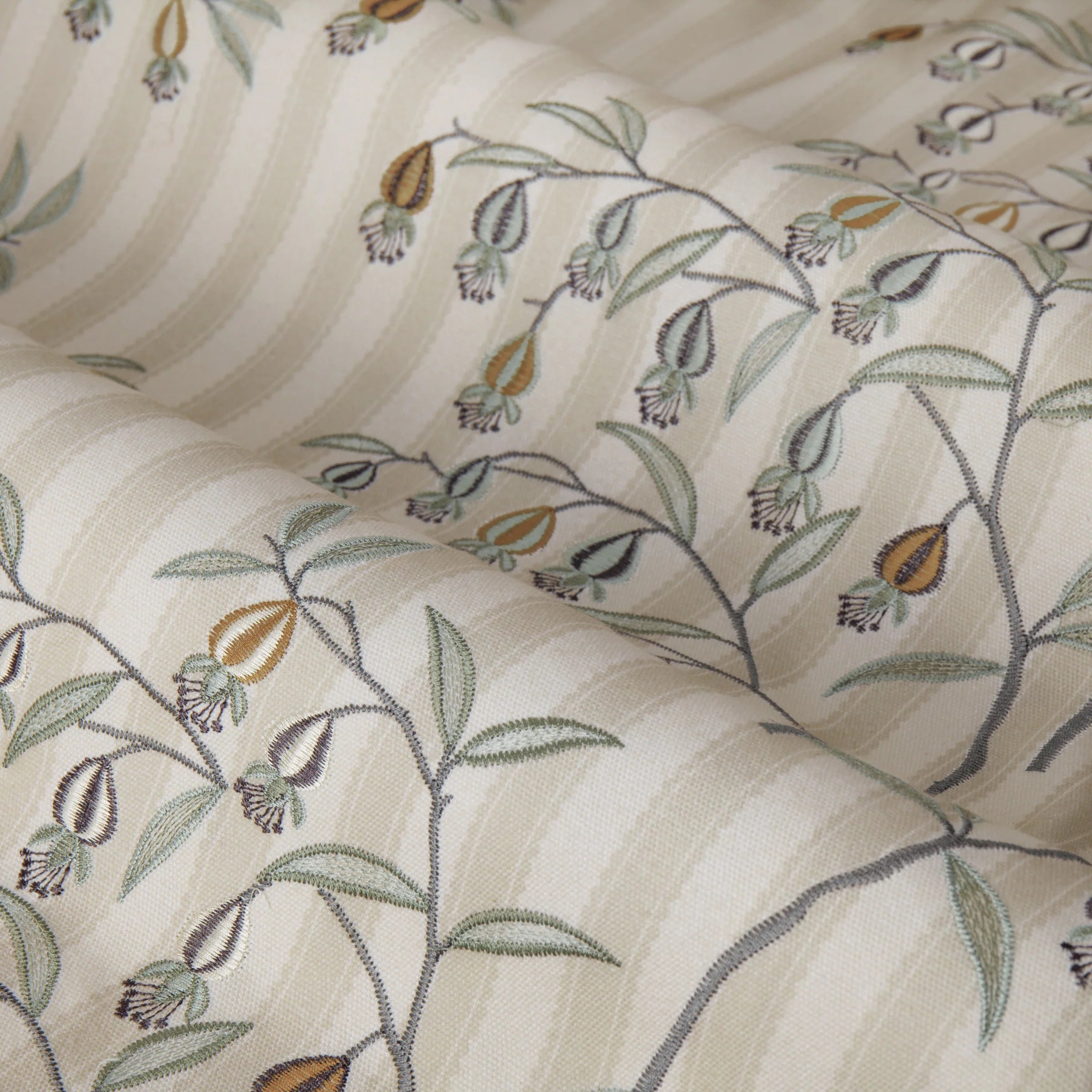 Chinese Lanterns Embroidered Pencil Pleat Curtains - Linen