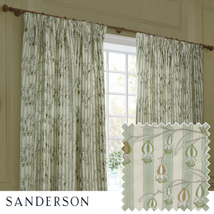 Chinese Lanterns Embroidered Pencil Pleat Curtains - Sage