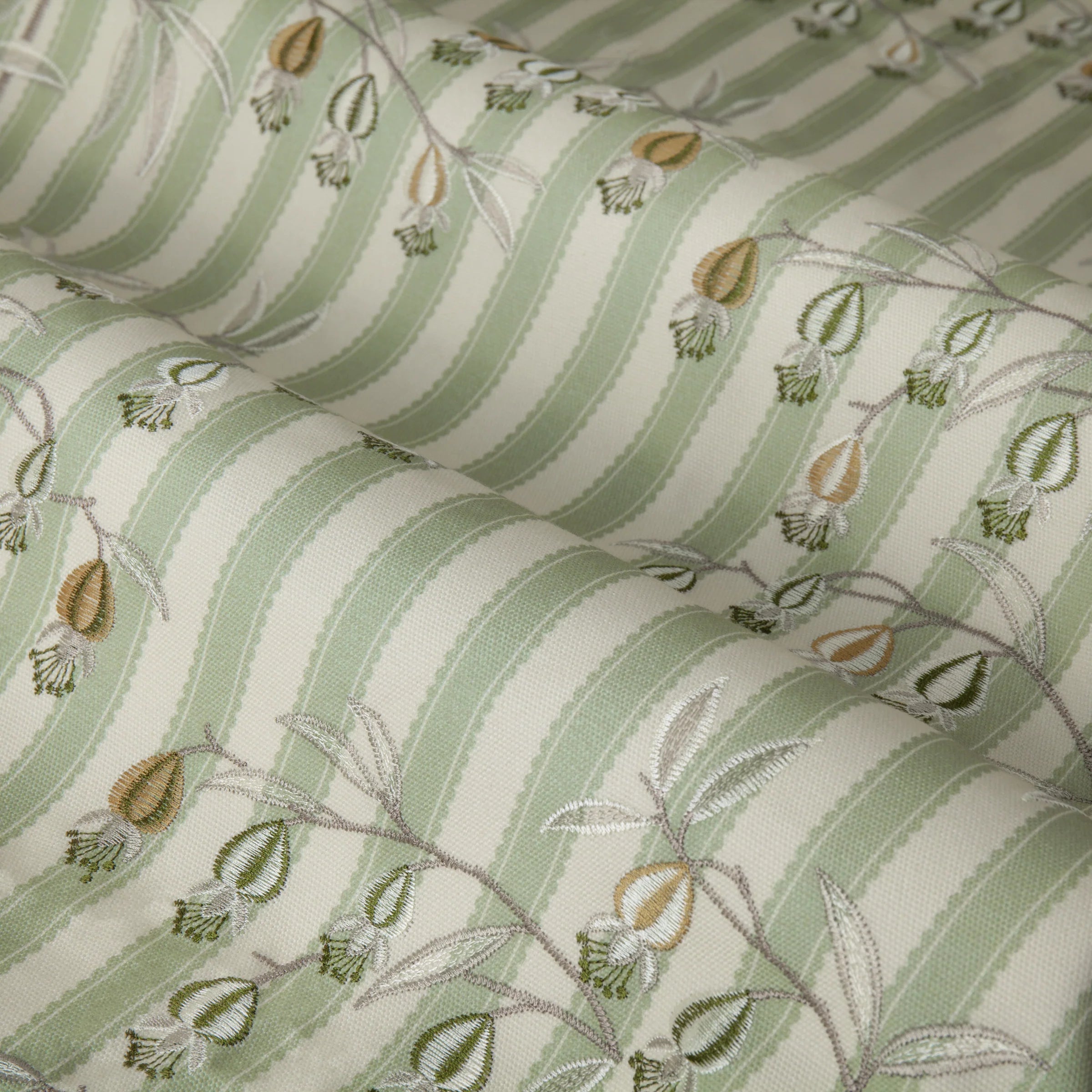 Chinese Lanterns Embroidered Pencil Pleat Curtains - Sage