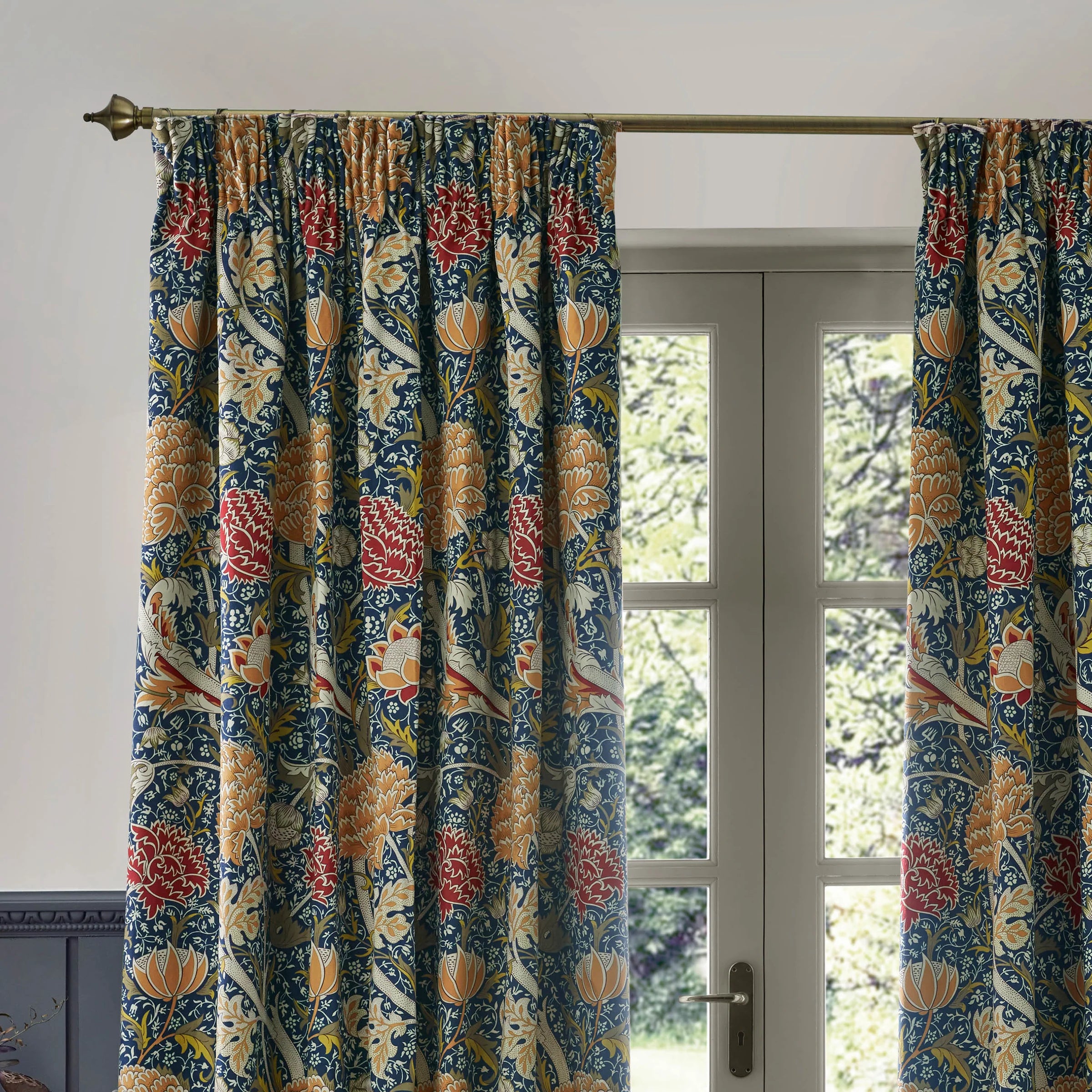 Tende a pieghe a matita in jacquard Brook Woodland - Lino