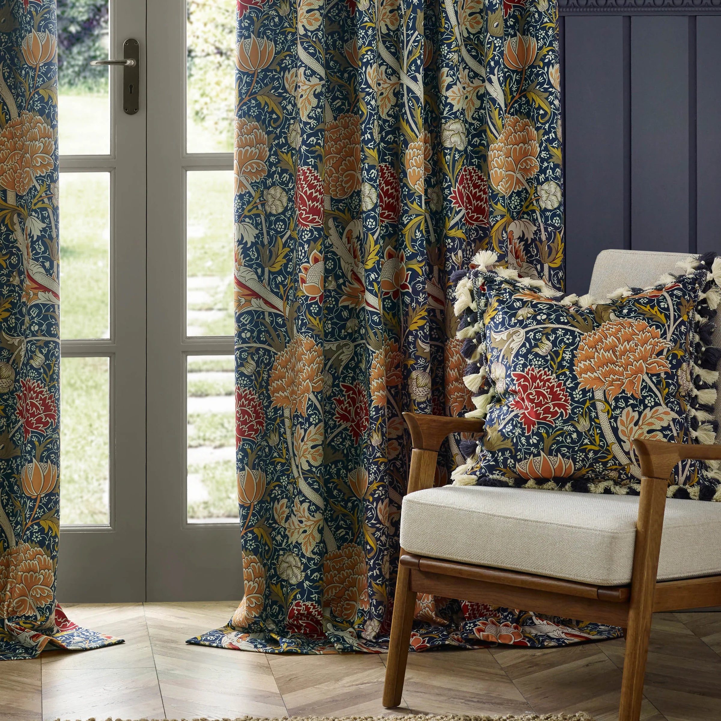 Tende a pieghe a matita in jacquard Brook Woodland - Lino