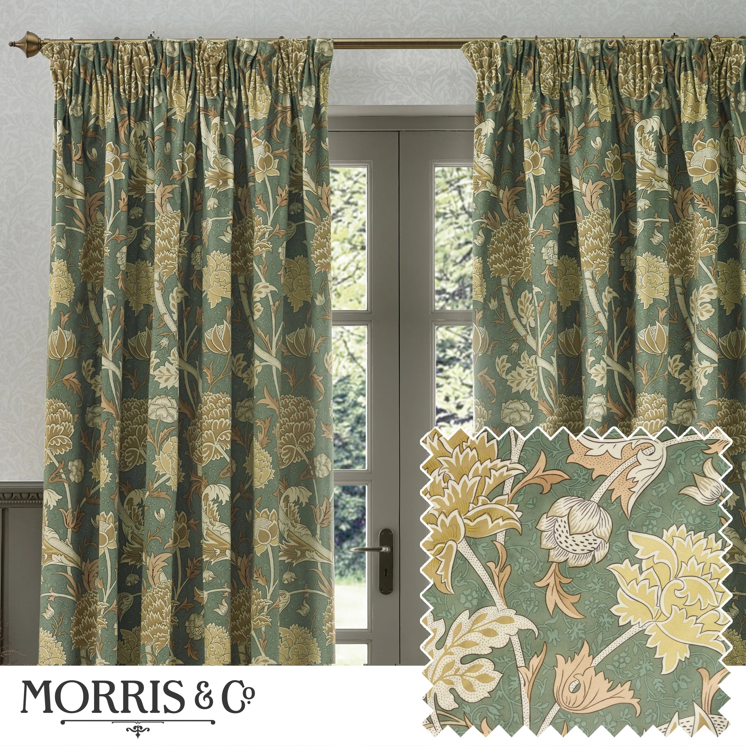 Tende a pieghe a matita in jacquard Brook Woodland - Lino