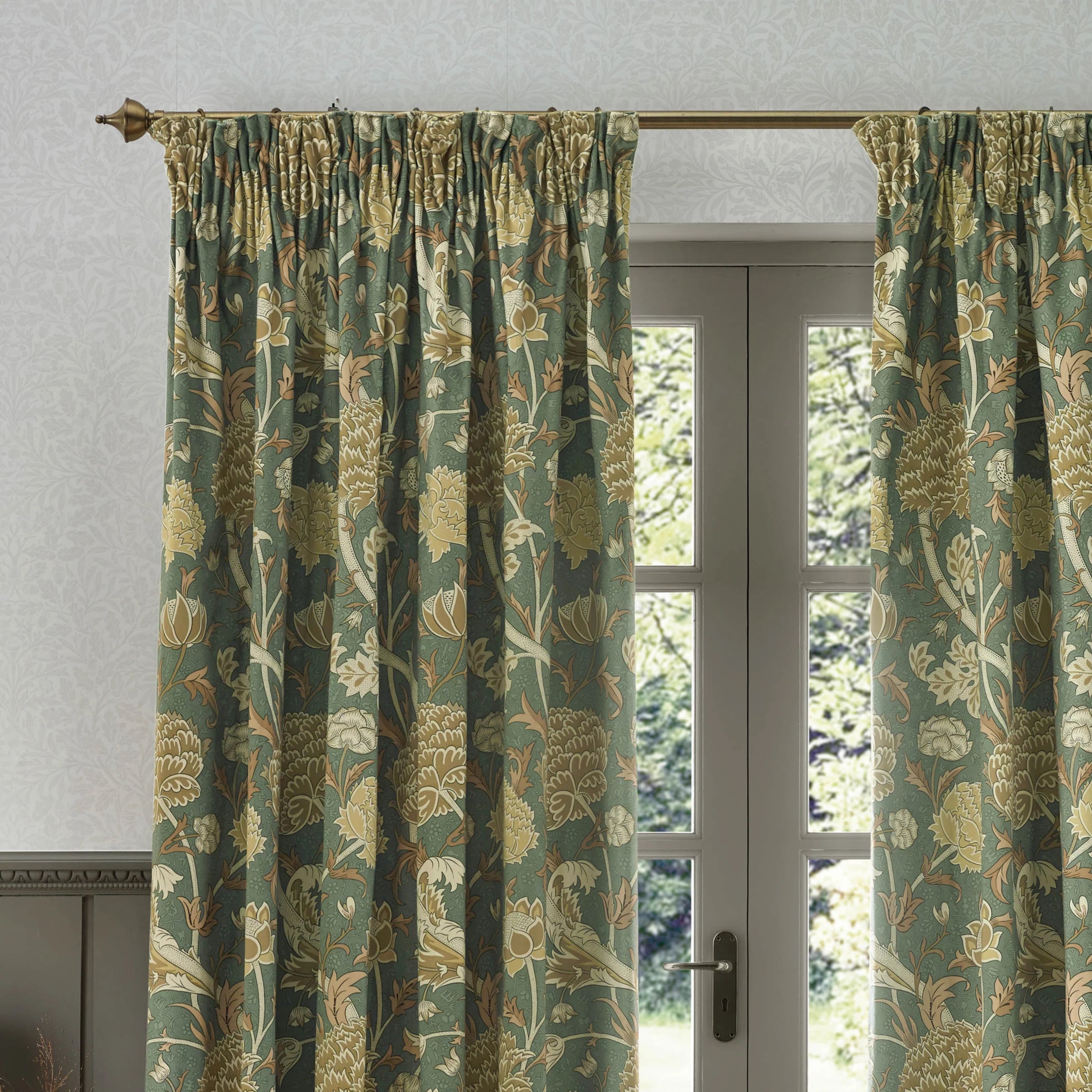 Tende a pieghe a matita in jacquard Brook Woodland - Lino