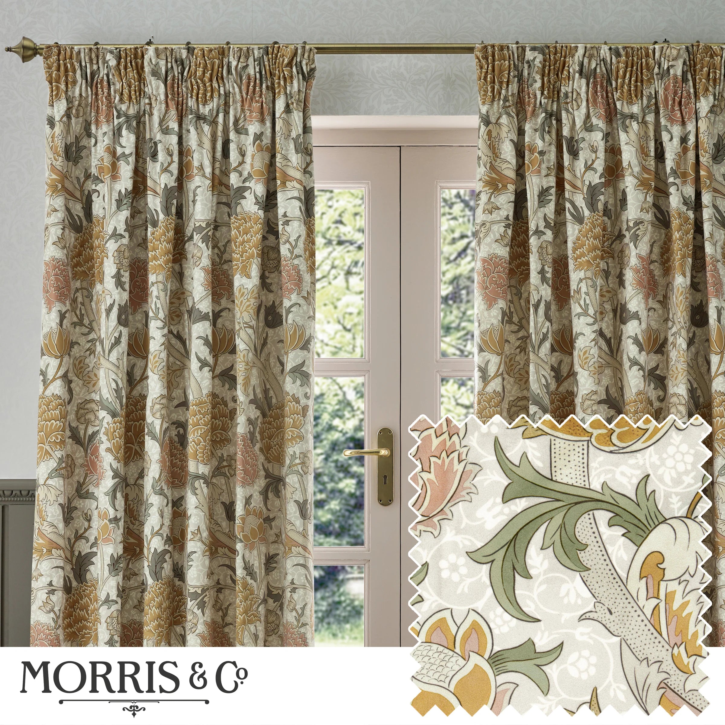 Tende a pieghe a matita in jacquard Brook Woodland - Lino