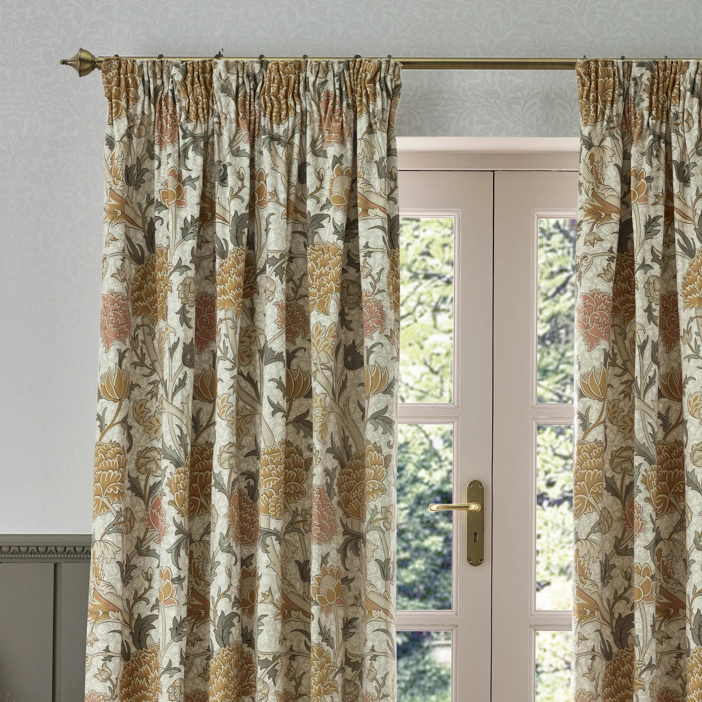 Tende a pieghe a matita in jacquard Brook Woodland - Lino
