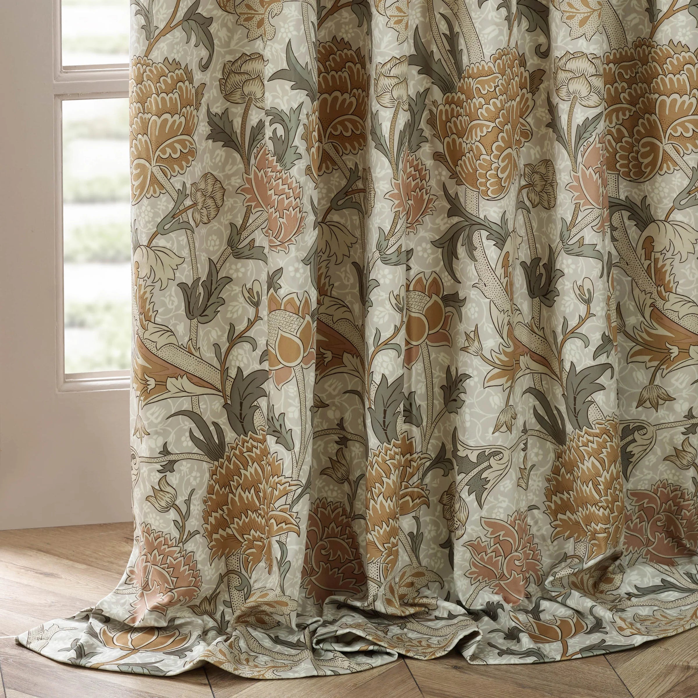 Tende a pieghe a matita in jacquard Brook Woodland - Lino