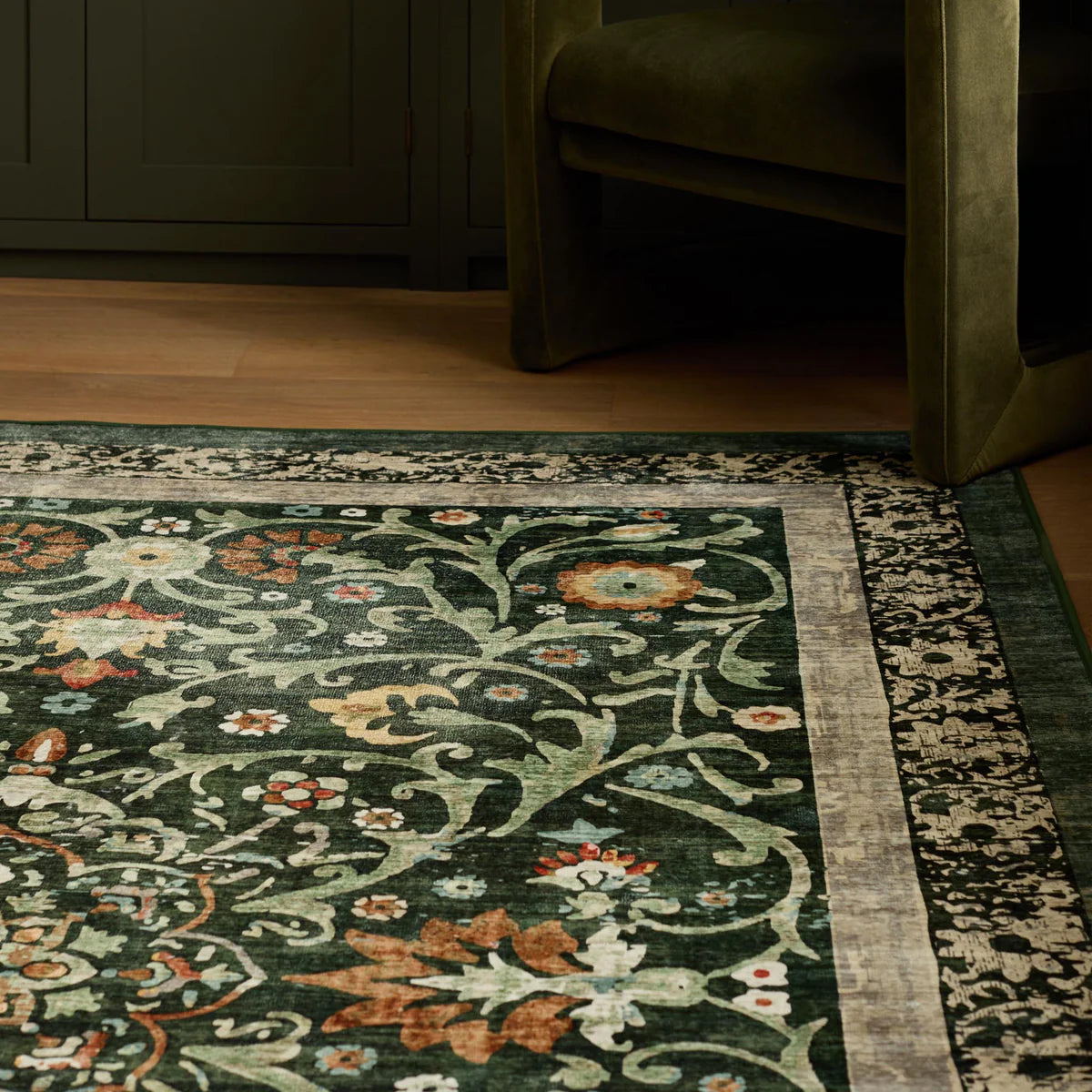 Eco-Washable Rug - Country Paisley Green