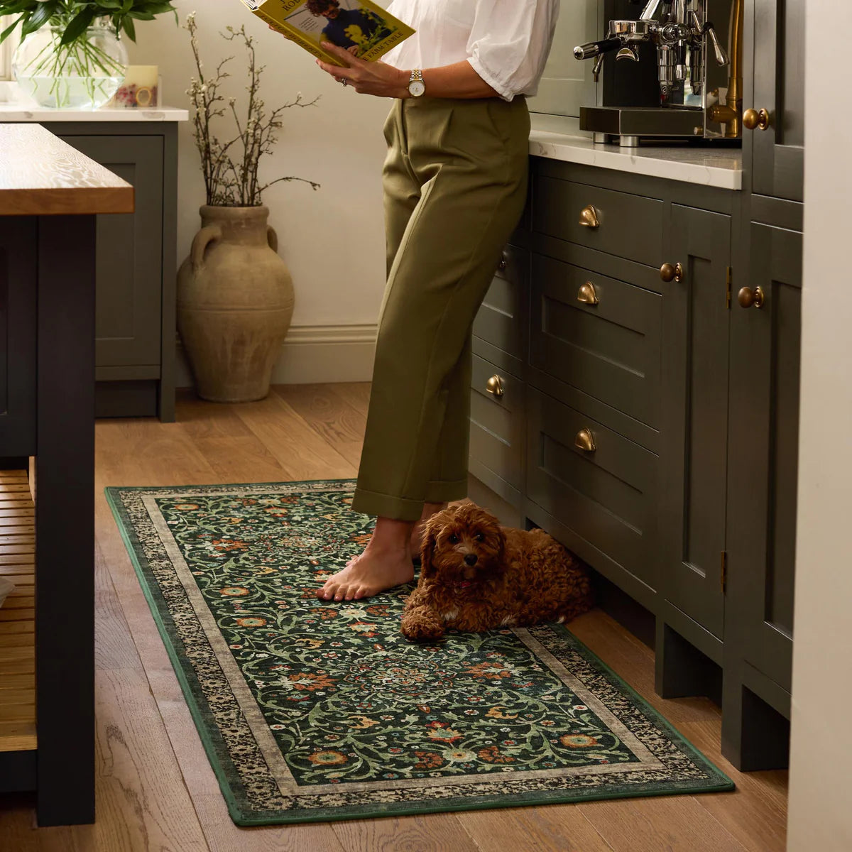 Eco-Washable Rug - Country Paisley Green