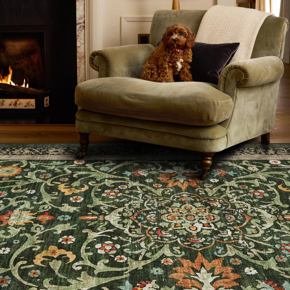 Eco-Washable Rug - Country Paisley Green