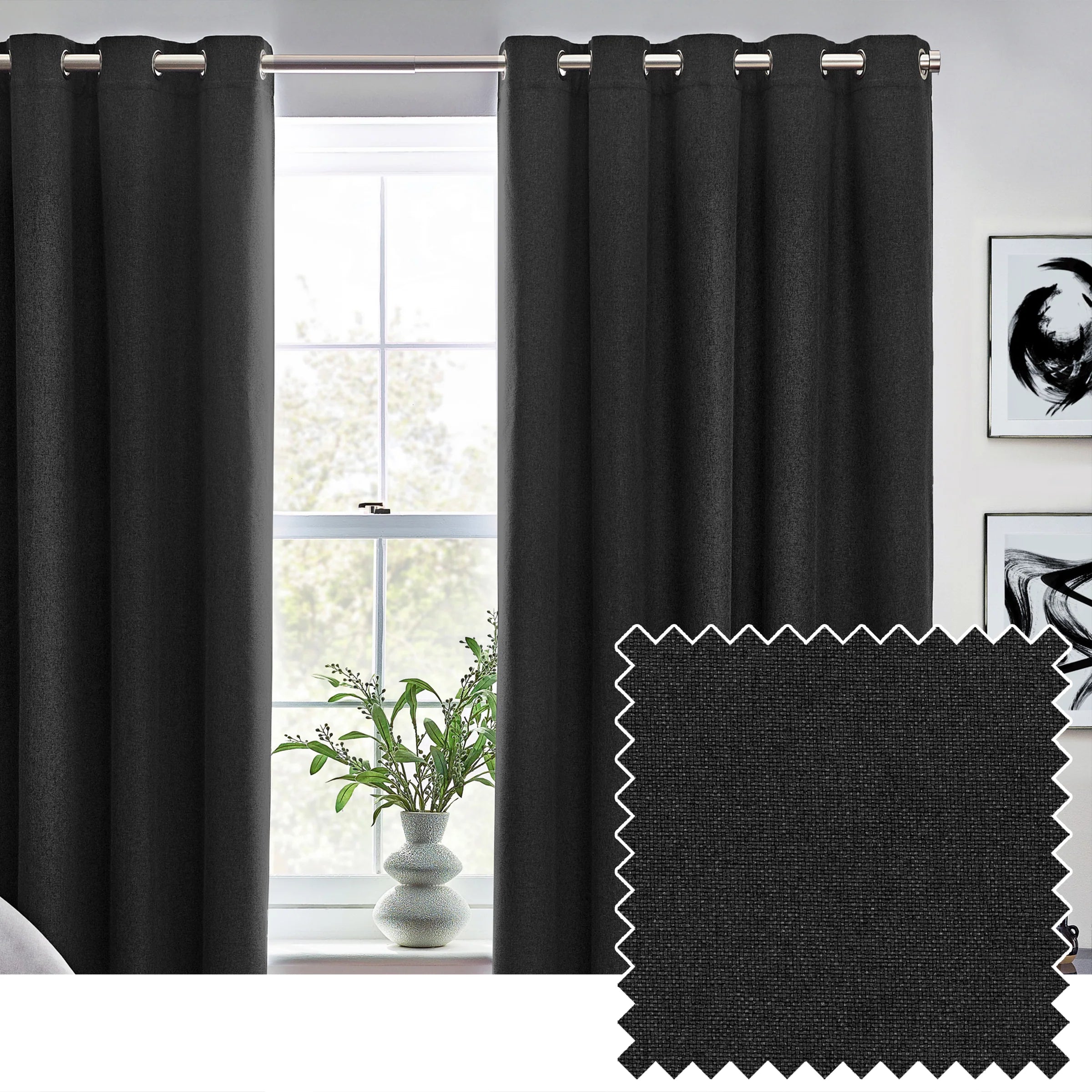 Dawn Textured Thermal Blackout Eyelet Curtains - Linen