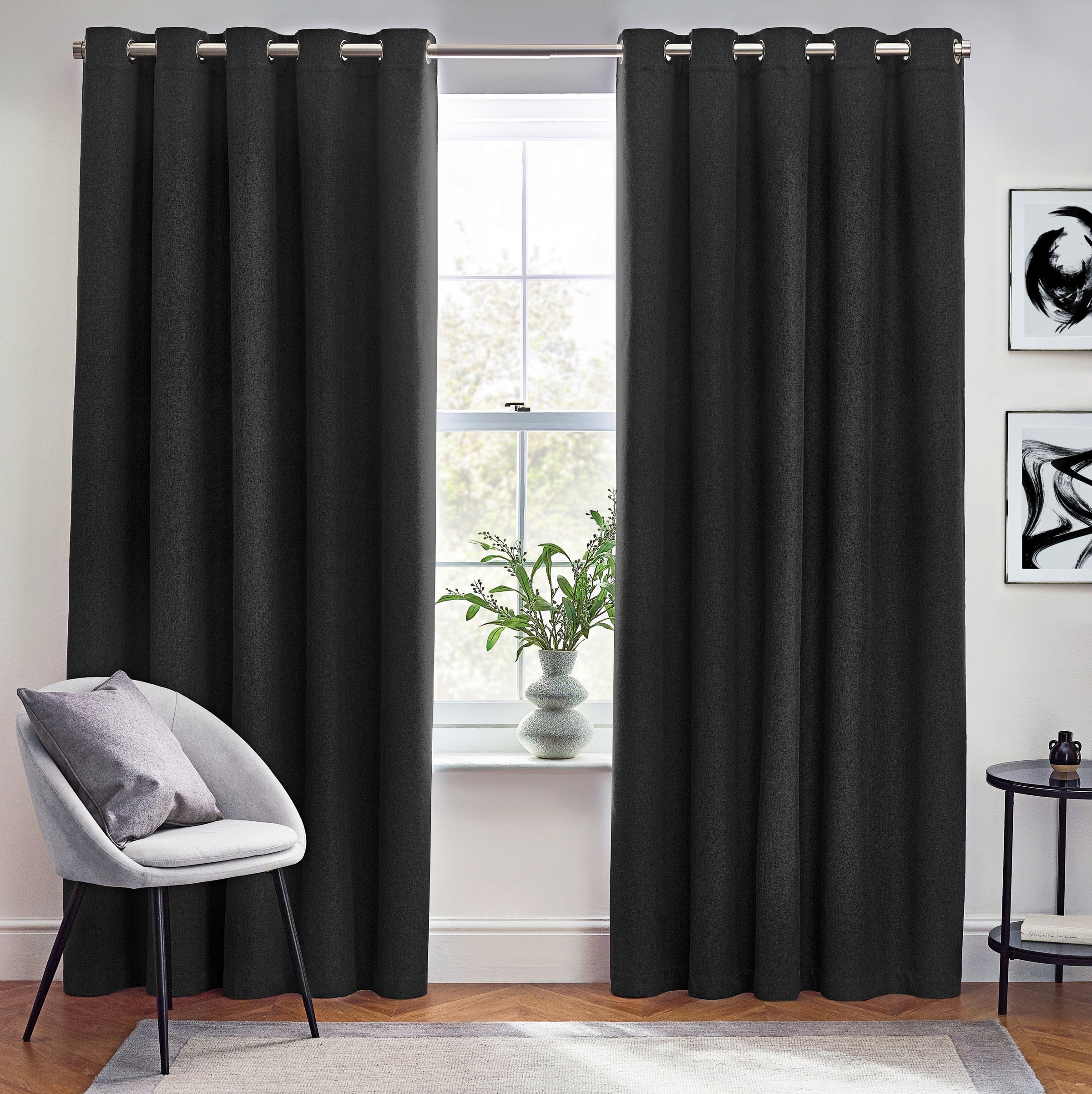 Dawn Textured Thermal Blackout Eyelet Curtains - Linen