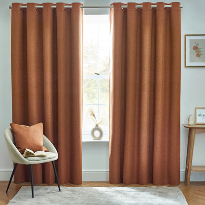 Dawn Textured Thermal Blackout Eyelet Curtains - Brick