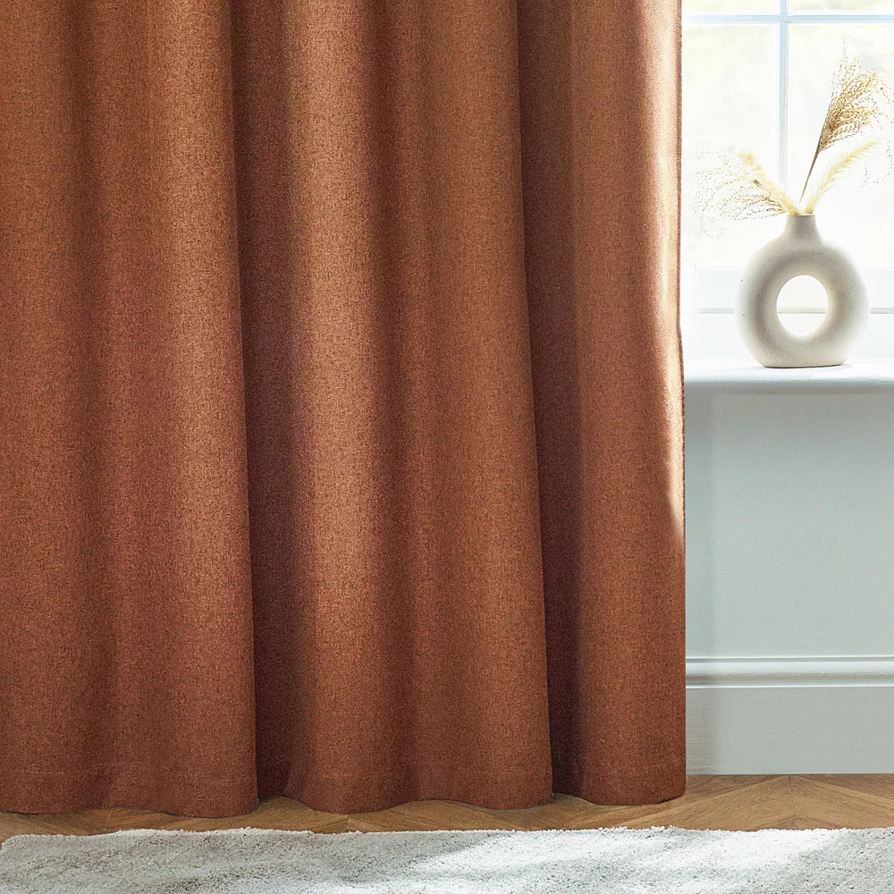 Dawn Textured Thermal Blackout Eyelet Curtains - Brick