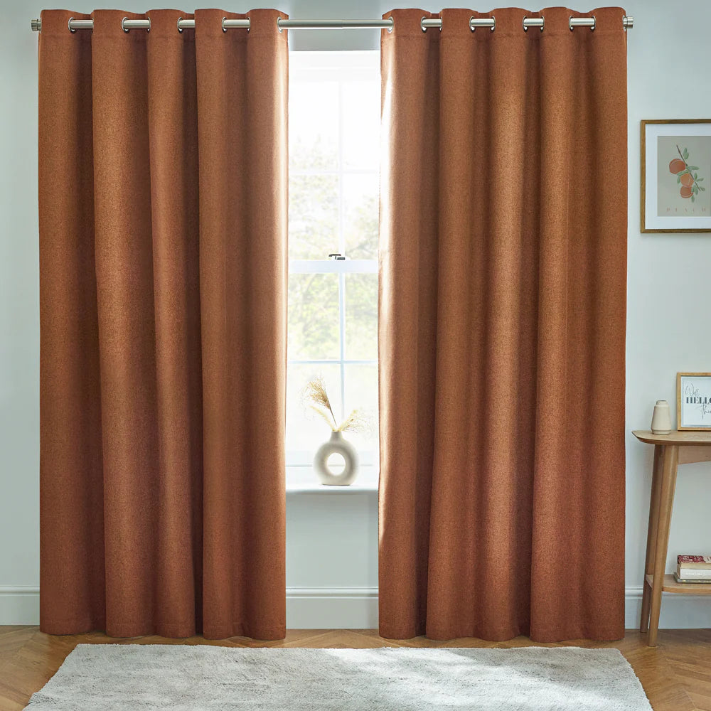 Dawn Textured Thermal Blackout Eyelet Curtains - Brick