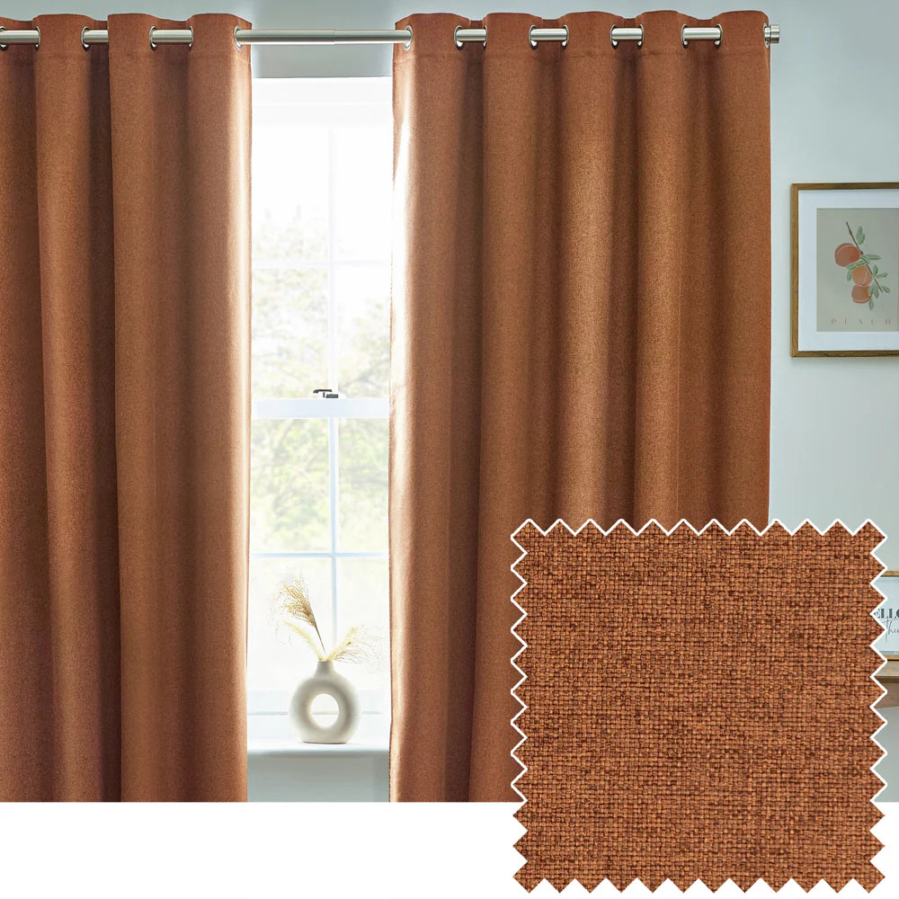 Dawn Textured Thermal Blackout Eyelet Curtains - Brick