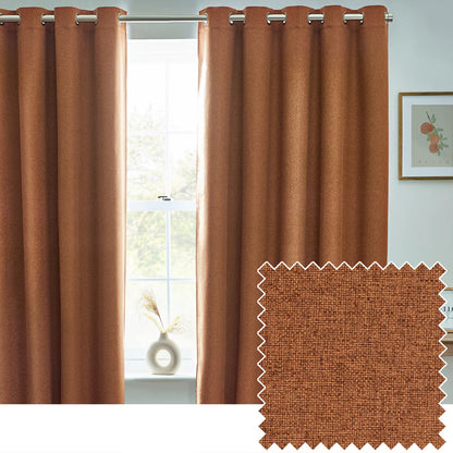 Dawn Textured Thermal Blackout Eyelet Curtains - Brick