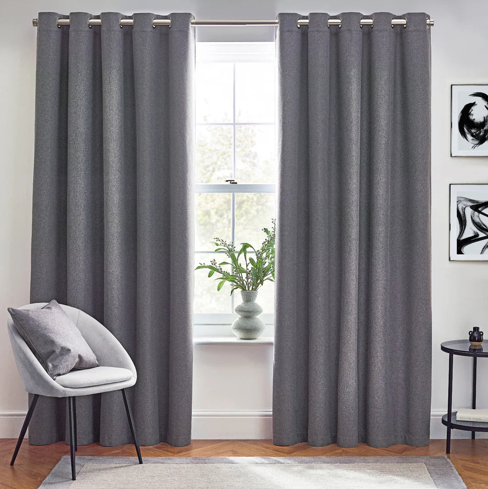 Dawn Textured Thermal Blackout Eyelet Curtains - Charcoal