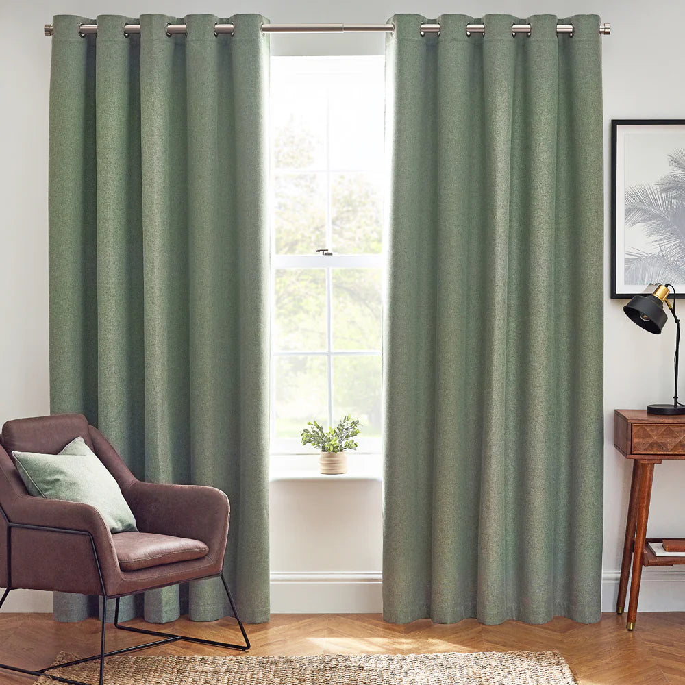 Dawn Textured Thermal Blackout Eyelet Curtains - Eucalyptus