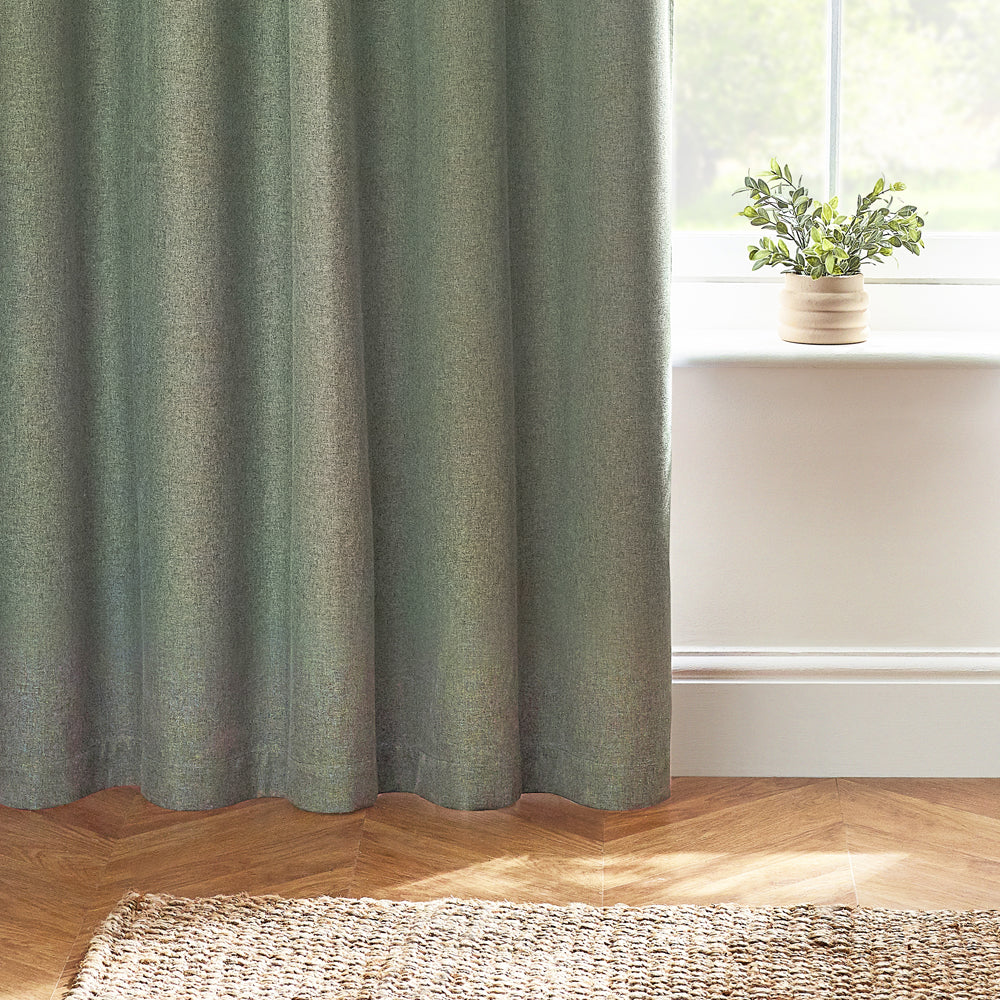 Dawn Textured Thermal Blackout Eyelet Curtains - Eucalyptus