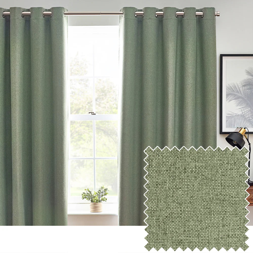 Dawn Textured Thermal Blackout Eyelet Curtains - Eucalyptus