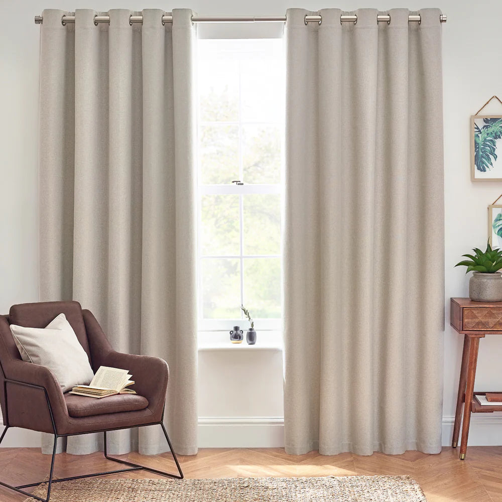 Dawn Textured Thermal Blackout Eyelet Curtains - Linen