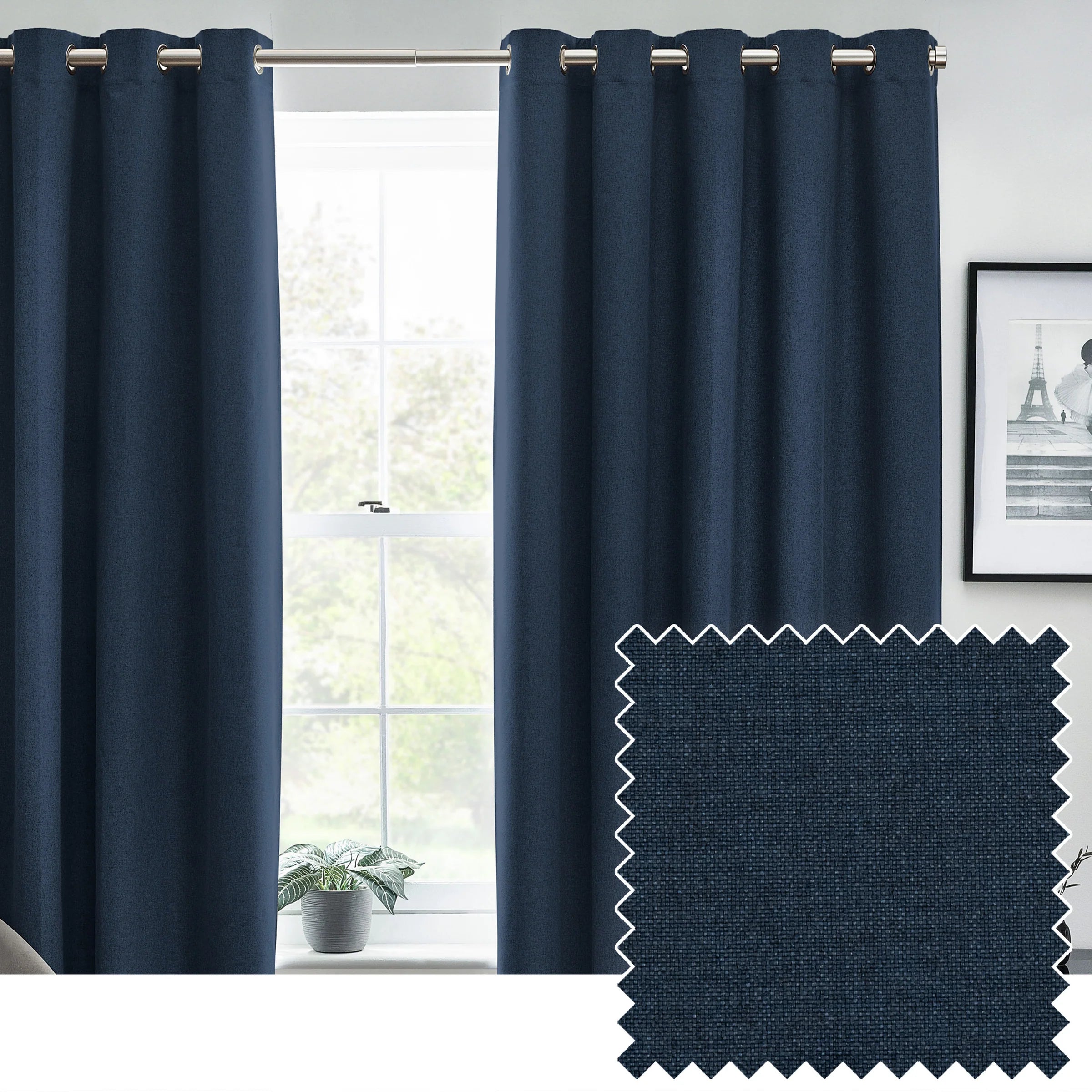 Dawn Textured Thermal Blackout Eyelet Curtains - Midnight
