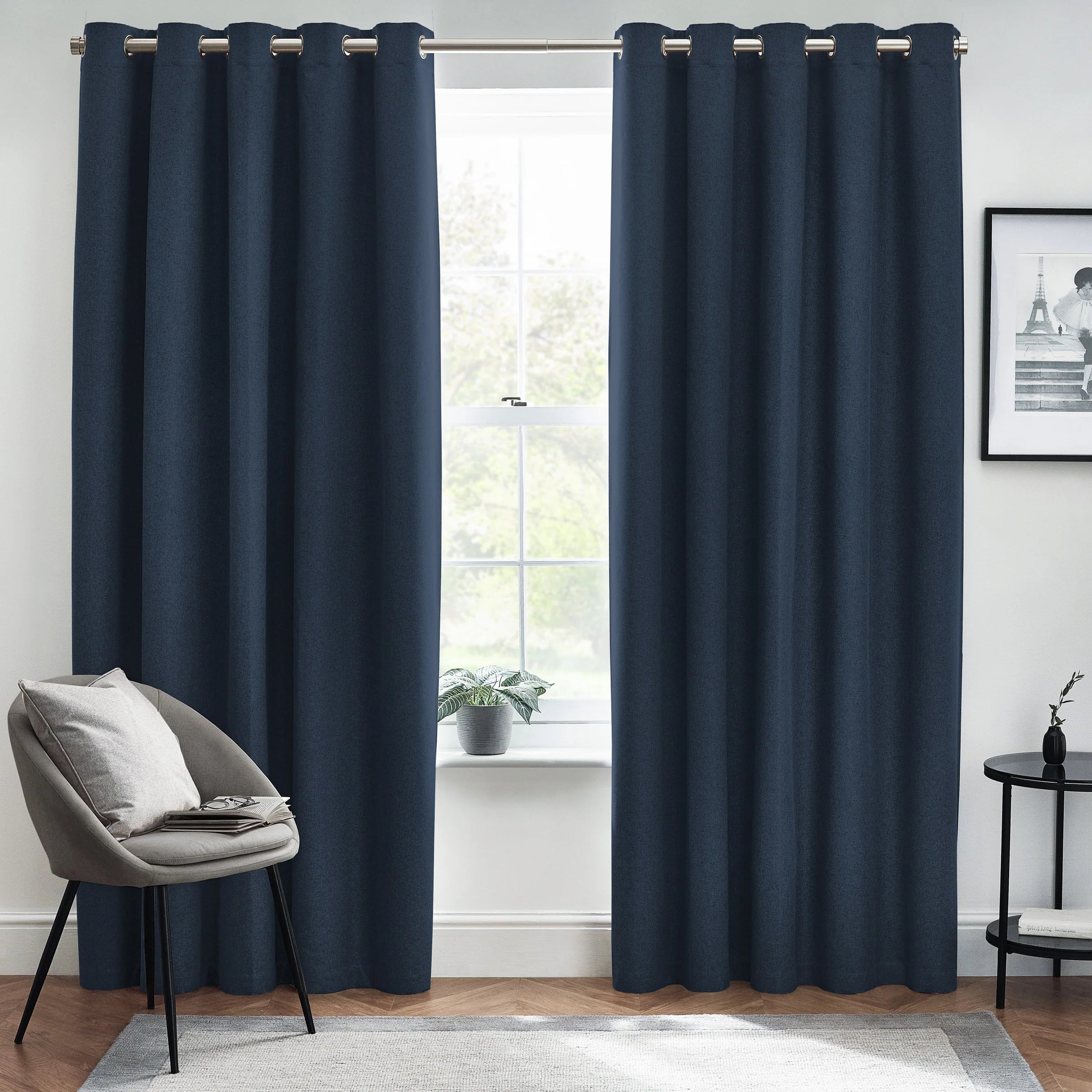 Dawn Textured Thermal Blackout Eyelet Curtains - Midnight