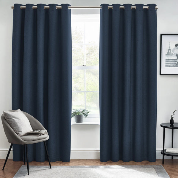 Dawn Textured Thermal Blackout Eyelet Curtains - Midnight