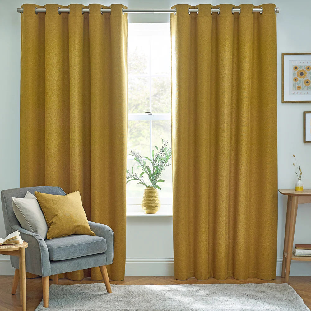 Dawn Textured Thermal Blackout Eyelet Curtains - Mustard