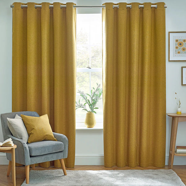 Dawn Textured Thermal Blackout Eyelet Curtains - Mustard