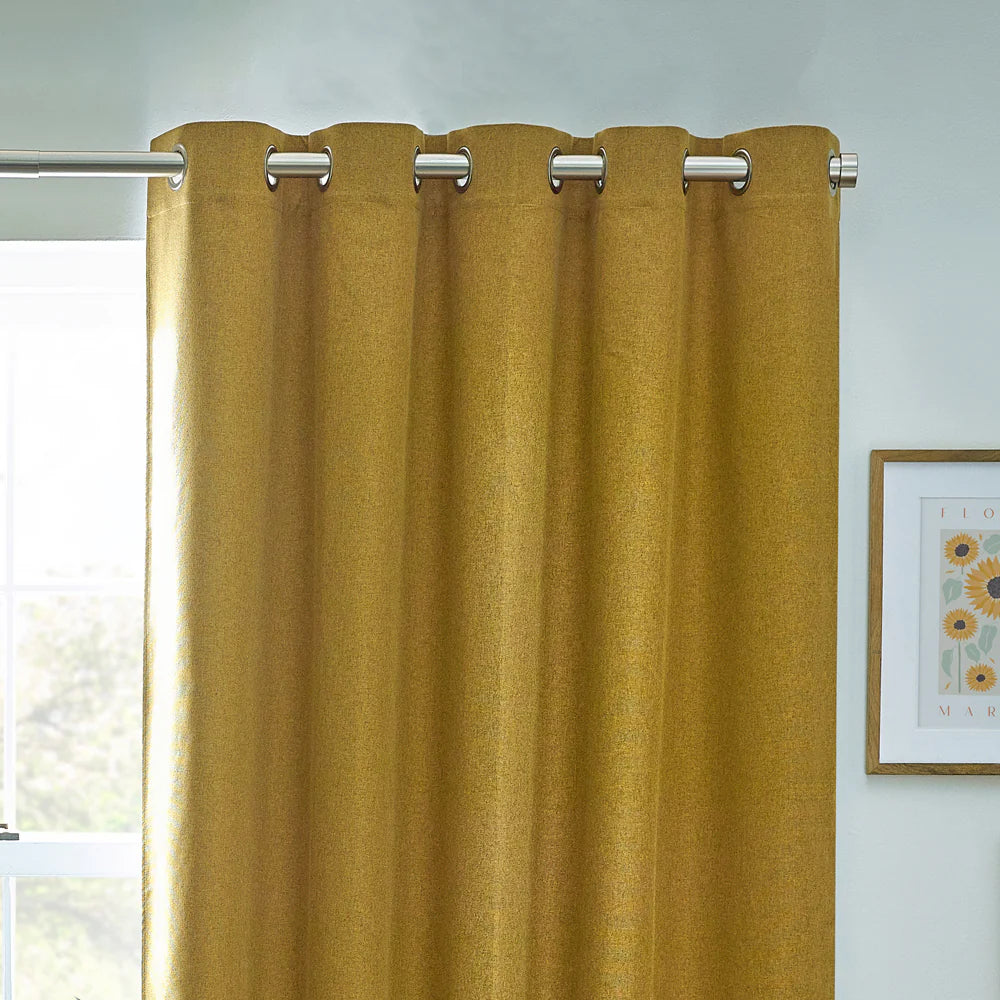 Dawn Textured Thermal Blackout Eyelet Curtains - Mustard