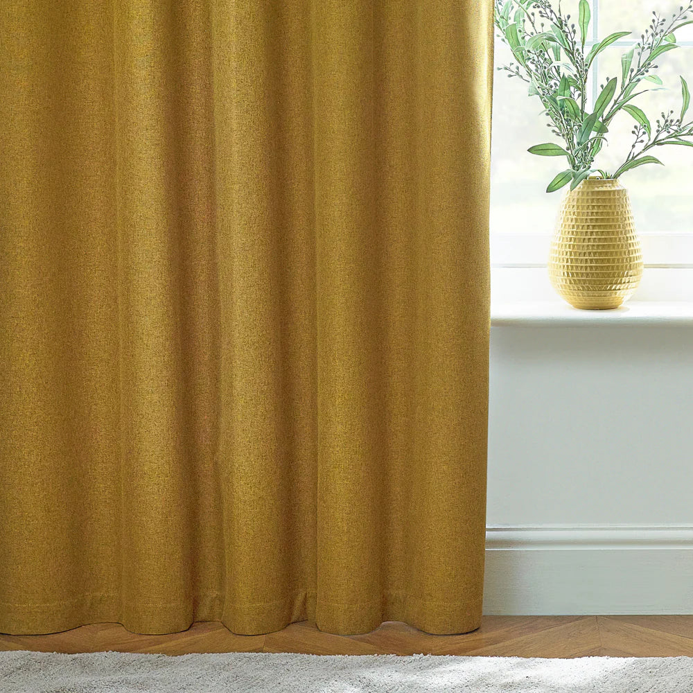 Dawn Textured Thermal Blackout Eyelet Curtains - Mustard