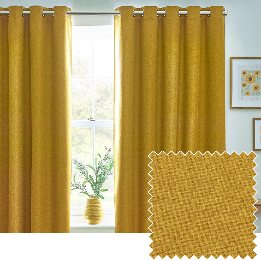 Dawn Textured Thermal Blackout Eyelet Curtains - Mustard