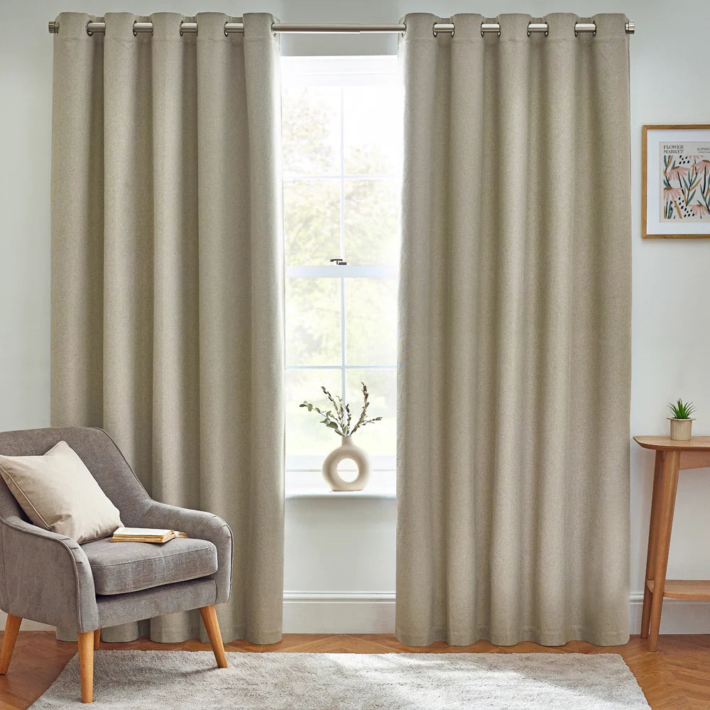 Dawn Textured Thermal Blackout Eyelet Curtains - Natural
