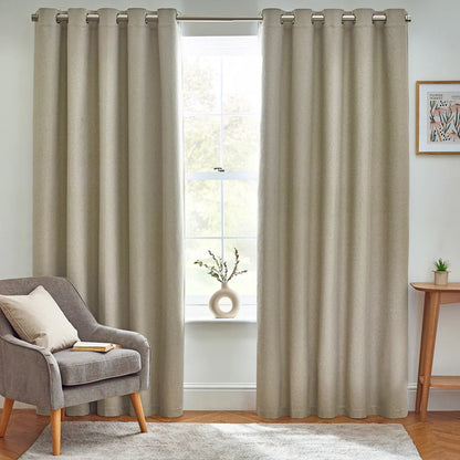 Dawn Textured Thermal Blackout Eyelet Curtains - Natural