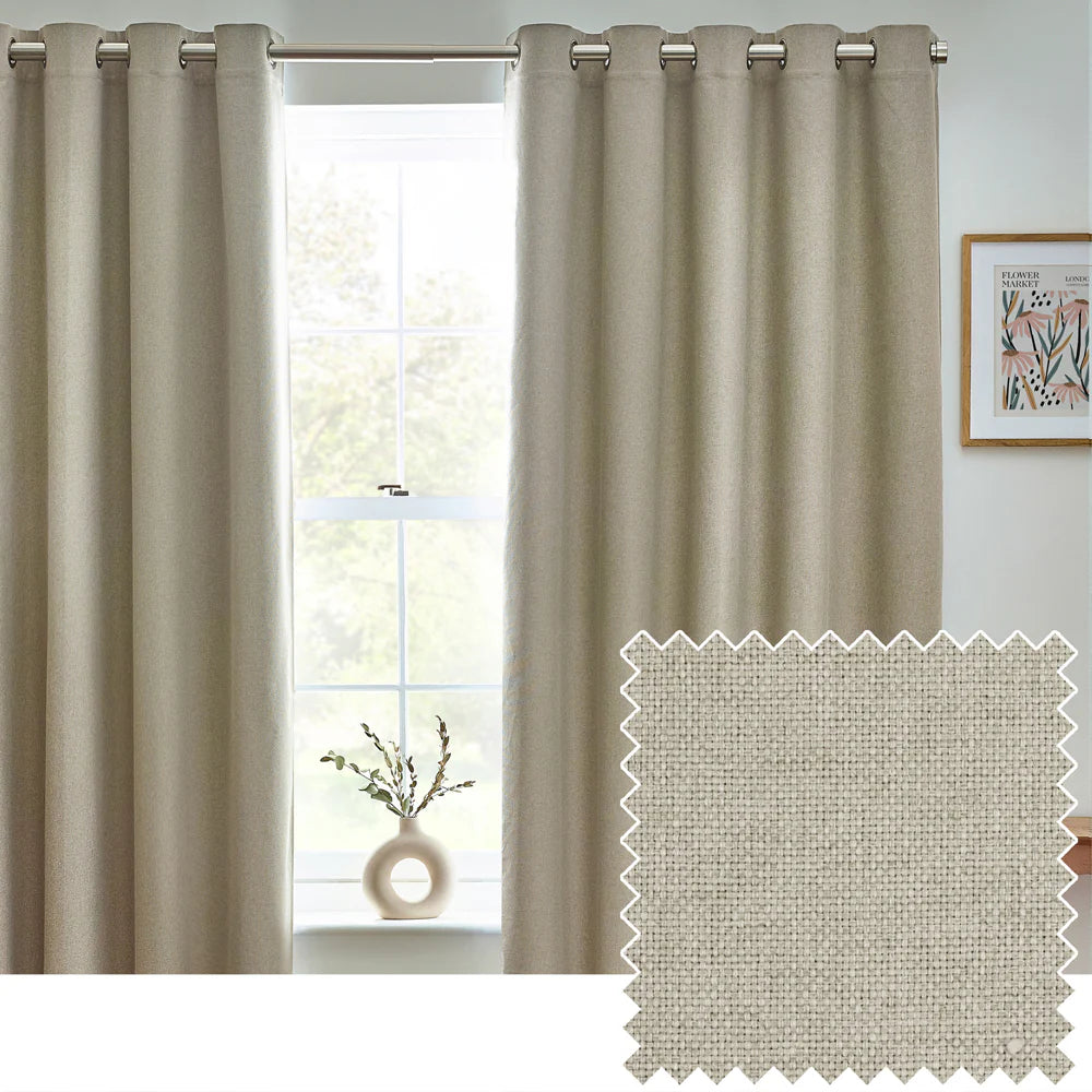 Dawn Textured Thermal Blackout Eyelet Curtains - Natural