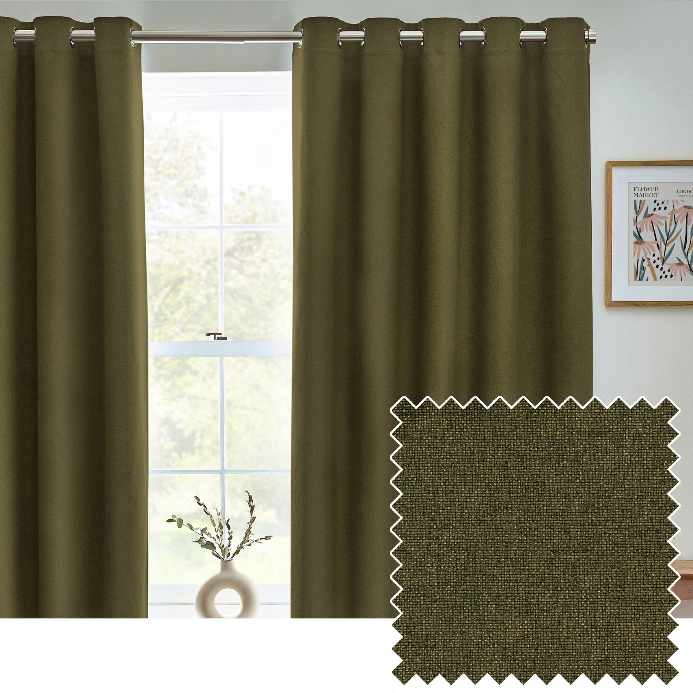 Dawn Textured Thermal Blackout Eyelet Curtains - Olive