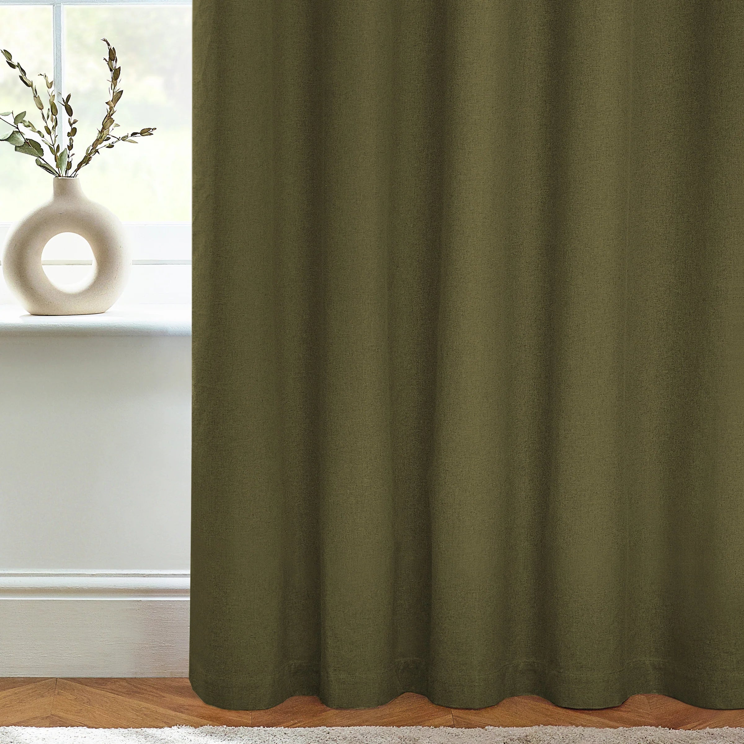 Dawn Textured Thermal Blackout Eyelet Curtains - Olive