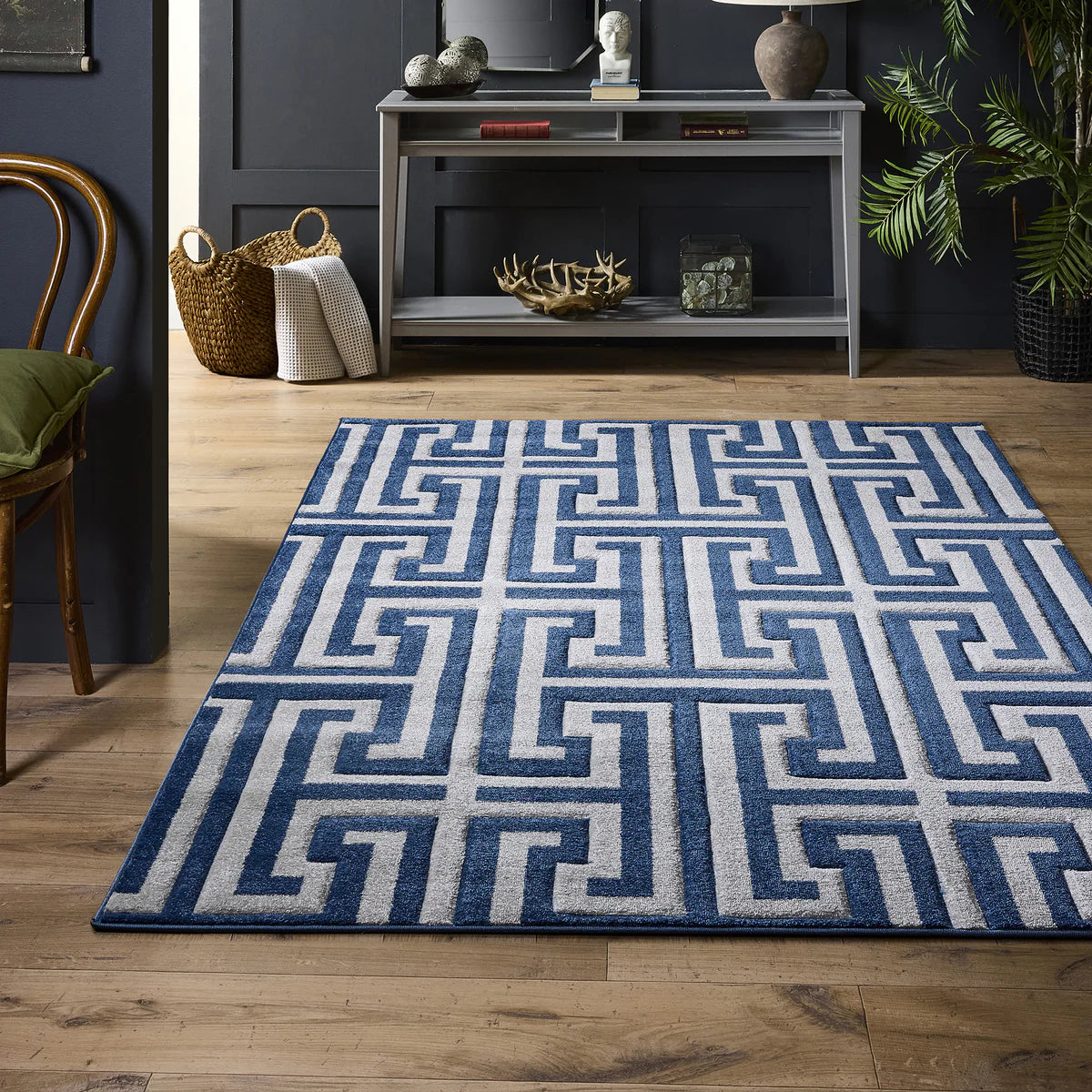 Tappeto Origins Greek Key - Blu navy/grigio