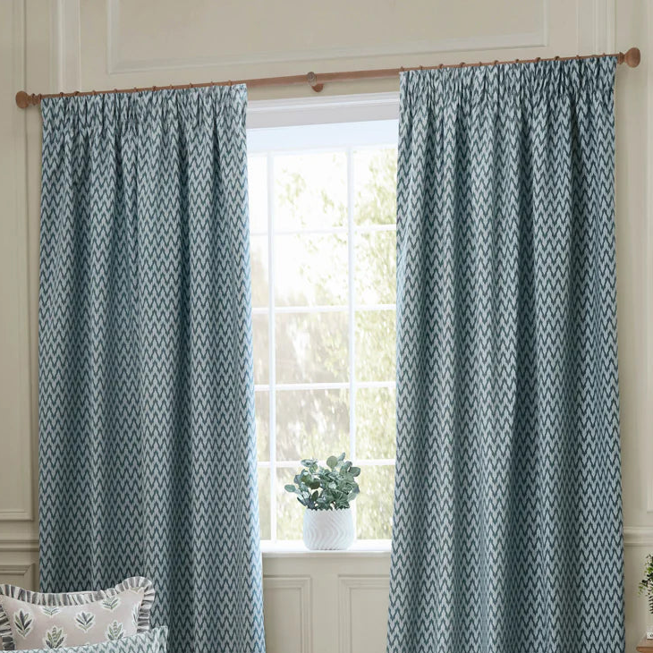Hutton Jacquard Pencil Pleat Curtains - Blue