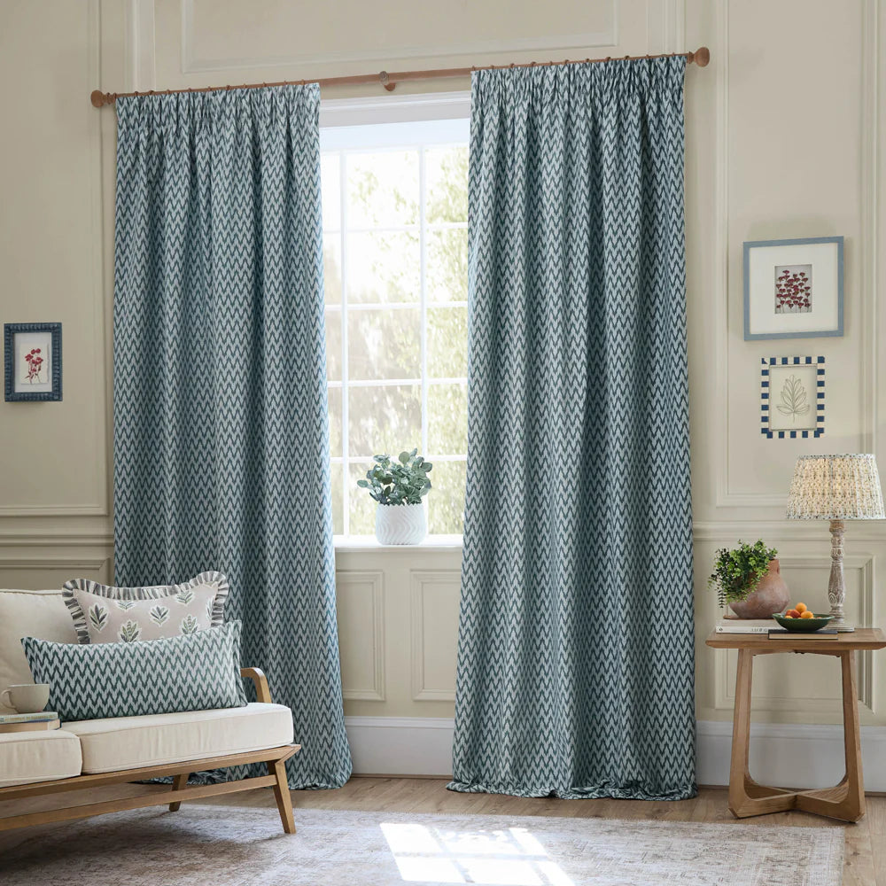 Hutton Jacquard Pencil Pleat Curtains - Blue