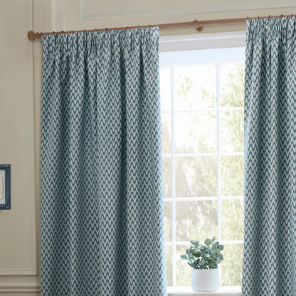 Hutton Jacquard Pencil Pleat Curtains - Blue