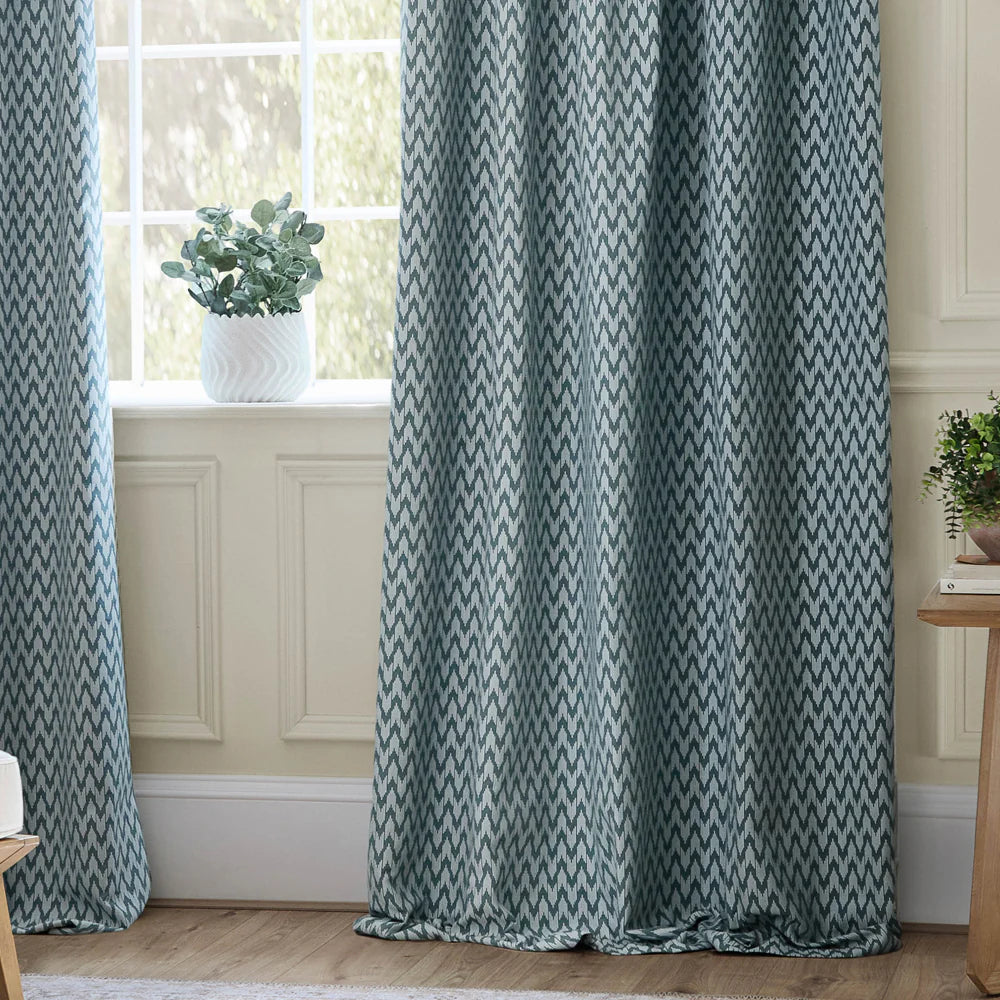 Hutton Jacquard Pencil Pleat Curtains - Blue