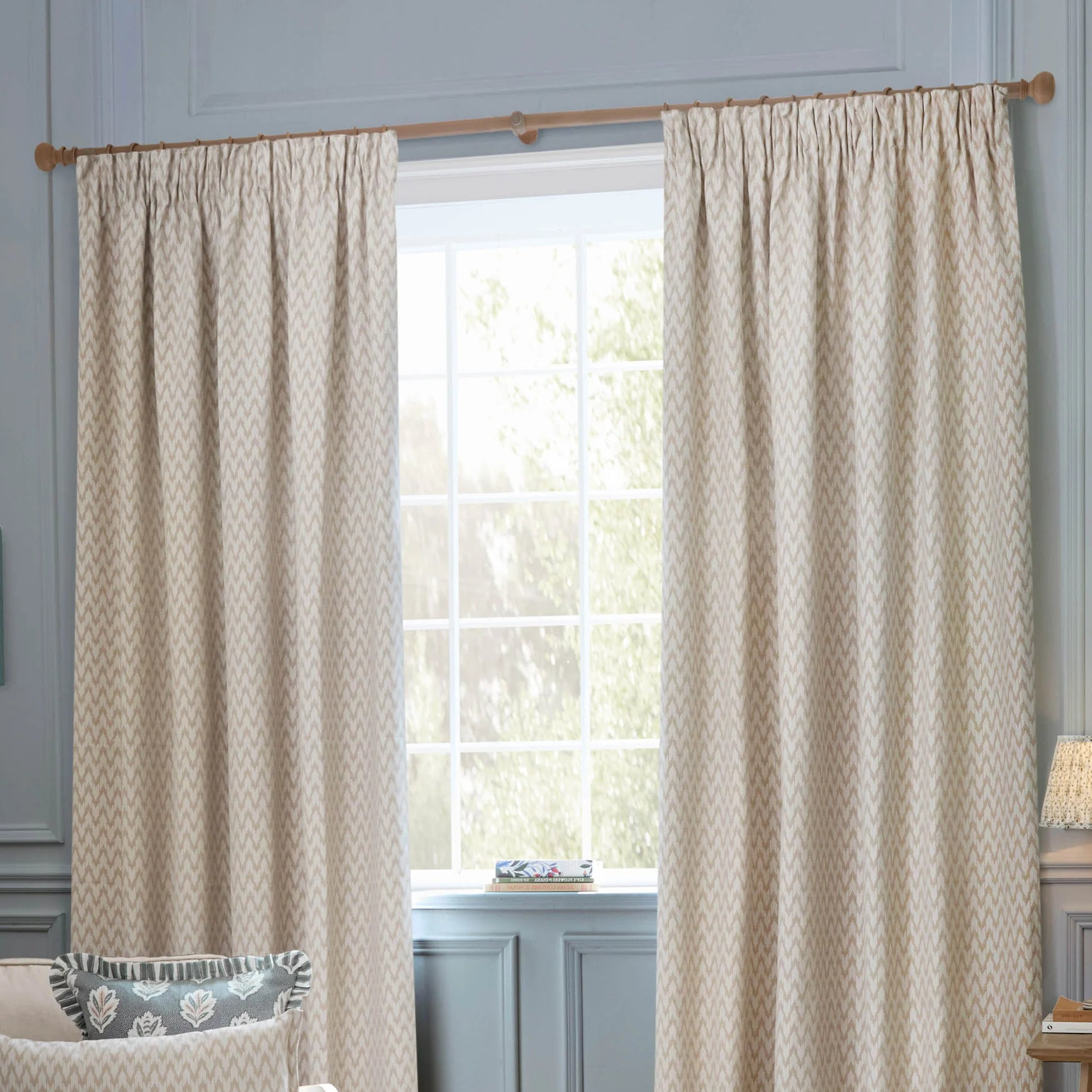Hutton Jacquard Pencil Pleat Curtains - Linen